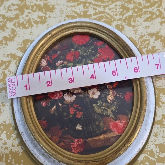 Vintage Norleans oval framed floral prints Italy Set of 3 gold & white